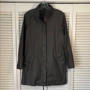 Eileen Fisher Resin Coated cotton Lightweight Trench Coat olive green Sz XS